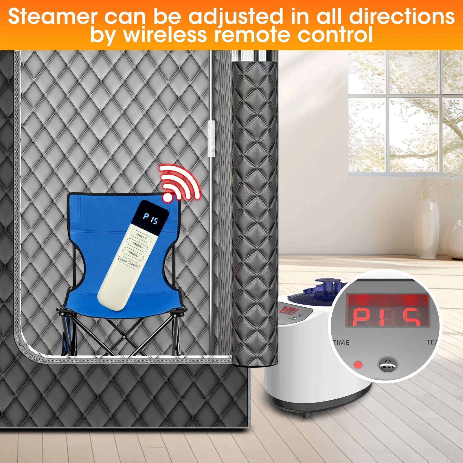 Portable Sauna Box for Home, 35.43In X 35.43In X 70.86In SPA Steam Sauna with 15 Levels Heat, Warm Sauna Tent with 3L/1200W Steamer, Folding Chair, Remote Control, Foot Massager for Body Relaxation