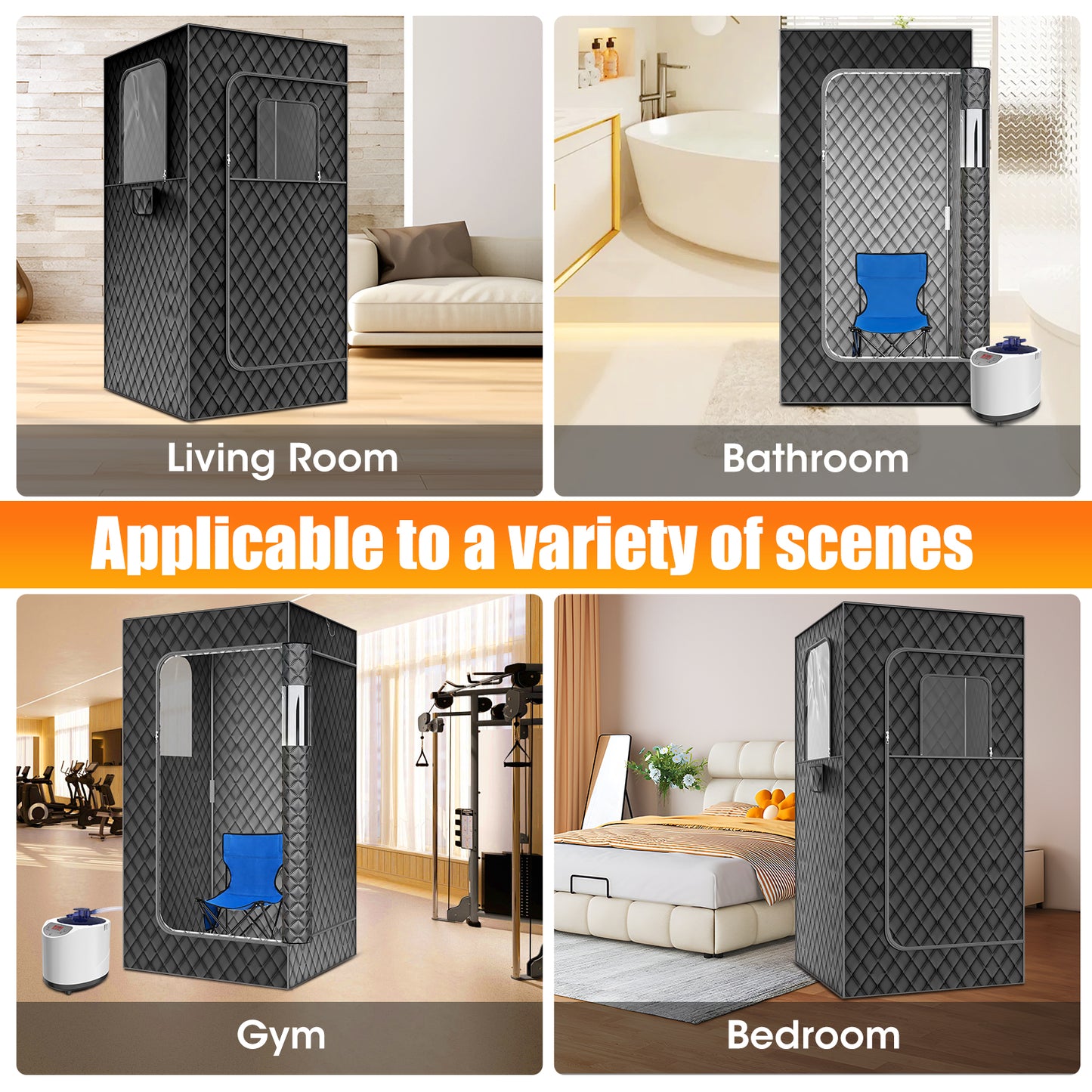 Portable Sauna Box for Home, 35.43In X 35.43In X 70.86In SPA Steam Sauna with 15 Levels Heat, Warm Sauna Tent with 3L/1200W Steamer, Folding Chair, Remote Control, Foot Massager for Body Relaxation